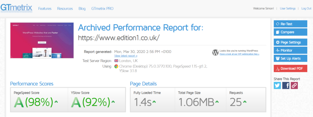 GTMetrix-Edition1 - website loading time Results